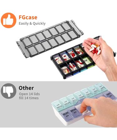 Extra Large Pill Organizer - 2 Times a Day AM PM Easy Fill - 7 Day Pill Box for Vitamins/Supplements - FGcase Rainbow Black - Buy Online on GoSupps.com