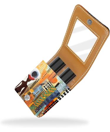 Buy Abstract Africa Print Leather Lipstick Case - Mini Organizer with Mirror | Stylish Lip Gloss Holder for Travel - Buy Online on GoSupps.com
