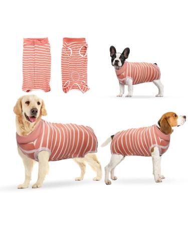 oUUoNNo Recovery Suit for Dogs,Dog Surgical Recovery Suit for Female Male Abdominal Wounds Spay or Skin Diseases,Cone E-Collars Alternatives, Anti-Licking Pet Vest Post Surgery (XL, Stripe Pink) XL Stripe Pink