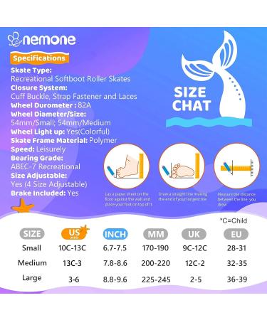 NEMONE Mermaid/Bunny Strawberry Light up Roller Skates | Adjustable 4 Sizes | Purple/Blue Skates for Girls | Indoor/Outdoor Kids Skates - A-Mermaid Medium - Big Kid - Buy Online on GoSupps.com