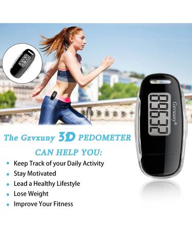 Gzvxuny 3D Pedometer with Clip and Strap, Simple Walking Step Counter, USB Rechargeable Accurate Step Counter, Daily Target Monitor, Exercise Time Black - Buy Online on GoSupps.com