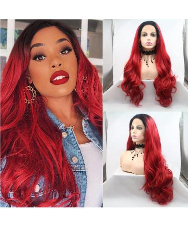 Red Ombr Mermaid Wig with Black Roots - Long Corrugated Heat-Resistant Hair for Cosplay & Parties - High-Density Drag Queen Art Hair for Women - Buy Online on GoSupps.com