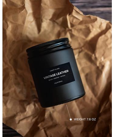 Vintage Leather Scented Candle for Men in Black Jar | Soy Aromatherapy Candle with Wood Wicks for Home | Masculine Fragrance Candle - Buy Online on GoSupps.com