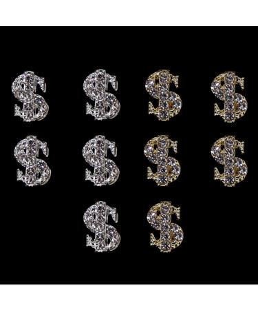 10 Pcs Nail Art Rhinestones Shiny Alloy Dollar Sign Nail Charms Nail Art Decoration Money Design Nail Decoration for Women DIY Nail Art Design (10 Pieces)