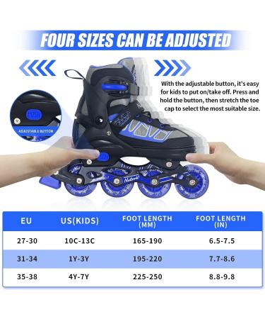 Nattork Kids Blades Roller Inline Skates with Light Up Wheels - Blue Small-Little Kid Size 10C-13C | Indoor Outdoor Sports Gift - Buy Online on GoSupps.com