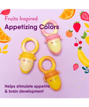 NatureBond Baby Food Feeder Pacifier (2 Pack) - Teething Toy Teether | Includes Silicone Sacs in Peach Pink and Lemonade Yellow - Buy Online on GoSupps.com