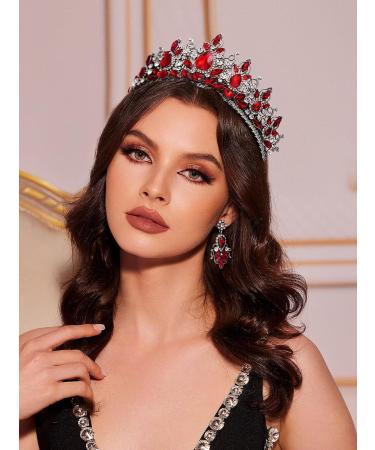 SWEETV 2-Pack Crystal Wedding Tiara Crown & Earrings Set - Red Princess Hair Accessories - Buy Online on GoSupps.com