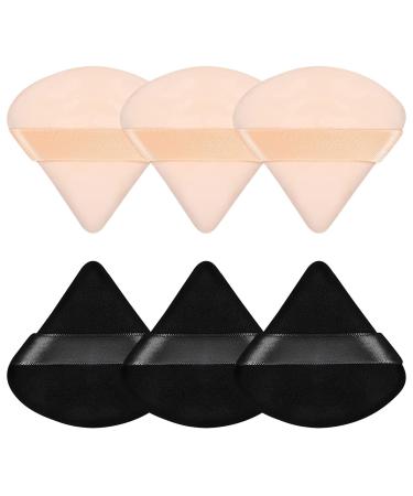 Pimoys 6 Pieces Puff Face Triangle Makeup Sponge Soft Velour Puffs for Loose/Setting Powder Beauty Blender Foundation Sponge Makeup Tool Stocking Stuffers Gift for Women Black and Flesh