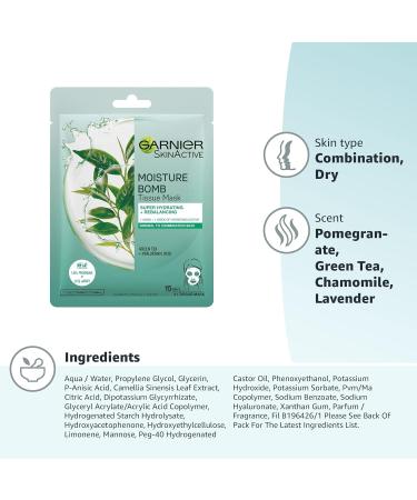 Garnier Moisture Bomb Green Tea & Hyaluronic Acid Sheet Mask 28g - Hydrating & Rebalancing for Sensitive Skin - Biodegradable & Vegan - Buy Online on GoSupps.com