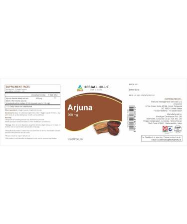 Buy HERBAL HILLS Arjuna Capsules (500 mg) - 120 Count | Standardized Extract for Wellness & Health Supplements - Buy Online on GoSupps.com