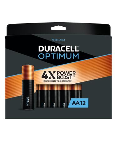 Duracell Optimum AA Batteries with Power Boost Ingredients, 12 Count Pack Double A Battery with Long-lasting Power, All-Purpose Alkaline AA Battery for Household and Office Devices