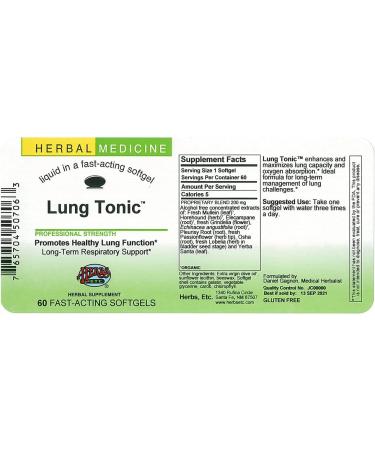 Herbs Etc. Lung Tonic - 60 Fast-Acting Softgels for Respiratory Health - Buy Online on GoSupps.com