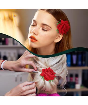 Red Rose Hair Clips Set - Elegant Flower Hair Accessories for Women and Girls - Perfect for Wedding, Dance, Birthday - Pack of 12 - Buy Online on GoSupps.com
