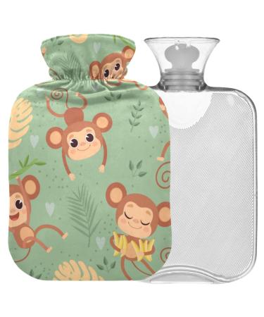 NAANLE PALMBLATT AFFE hot water bottle with cover Transparent hot water bottle 1L heat bottle for bed handfeers Warmer pain relief heat and cold therapy