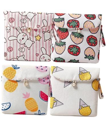 Healeeved 4 piece pack with women's bandages pockets for women's bandages Storage bags for lipsticks Period bag Careature Tote-Ughanizer Tampon diapers travel fruit cotton