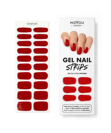 MOYOU LONDON Semi Cured Gel Nail Wraps 20 Pcs Gel Nail Polish Strips for Salon-Quality Manicure Set with Nail File & Wooden Cuticle Stick (UV/LED Lamp Required) - Queen Of Hearts