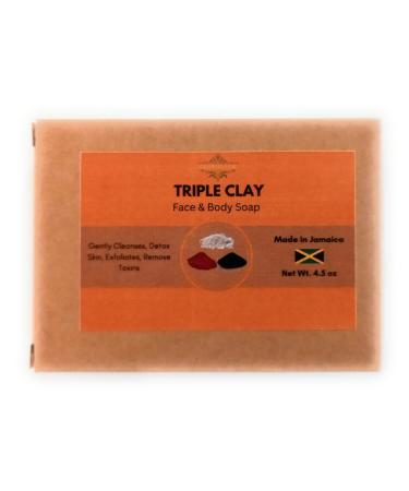 All Natural Triple Clay 100% Organic Cold Process Handmade Exfoliating Soap Bar for Men & Women Made in Jamaica