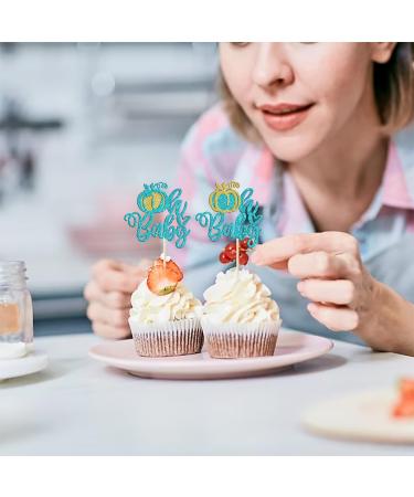 Rsstarxi 24 Pack Pumpkin Oh Baby Cupcake Toppers Glitter Gender Reveal Baby Shower Cupcake Picks Decorations for Fall Theme Thanksgiving Halloween Birthday Party Cake Decorations Blue Design 12 Blue - Buy Online on GoSupps.com