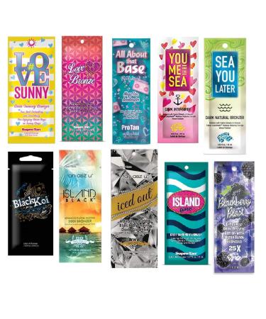 10 NEW ASSORTED INDOOR TANNING BED LOTION PACKETS SAMPLES PACKETTES