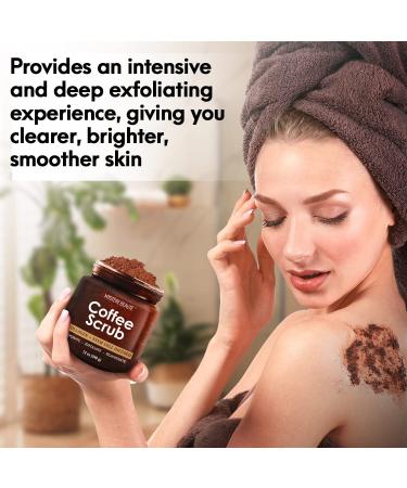 MYST RE BEAUT Arabica Coffee Body Scrub - Exfoliating Natural Skin Care with Coconut Oil & Vitamin E - Reduces Cellulite, Stretch Marks & Eczema - Moisturizing - 12 oz - Buy Online on GoSupps.com