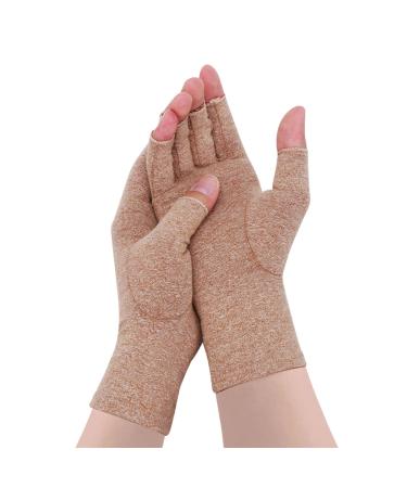 Rheumatoid Arthritis Gloves - Compression Gloves Fingerless Joint Pain Relief Hand Mitten Warmth Gloves Carpal Tunnel Gloves for Women Men M Khaki A