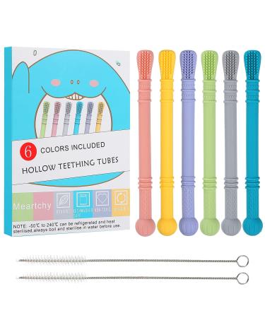 Meartchy 6 Pack Hollow Teether Tubes Teething Toys for Baby Infants 0-6 Months Silicone Chew Straw Toy for Babies 6-12 Months