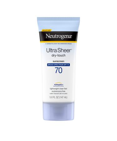 Neutrogena Ultra Sheer Dry-Touch Sunscreen Lotion  Broad Spectrum SPF 70 UVA/UVB Protection  Oxybenzone-Free  Light  Water Resistant  Non-Comedogenic & Non-Greasy  5 fl. oz