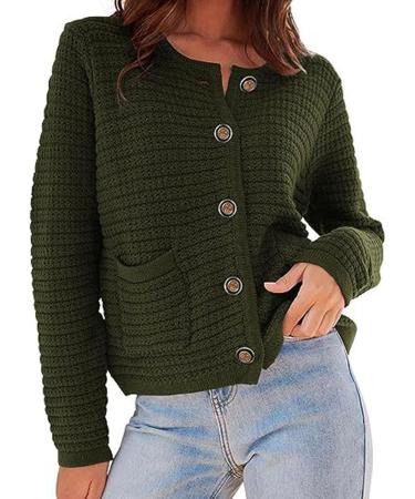 oelaio Womens Chunky Knit Cardigan Sweaters 2023 Fall Open Front Button Jacket Cardigan Sweaters for Women Trendy Green#22 Medium - Buy Online on GoSupps.com