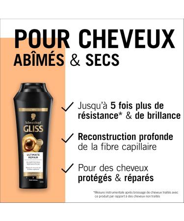 Schwarzkopf - Gliss - Ultimate Repair Shampoo - Dry/Very Damaged Hair - 89% Natural Ingredients - 250ml Bottle - Buy Online on GoSupps.com