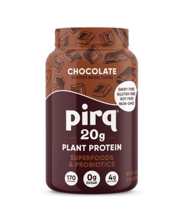 Pirq Dairy Free Protein Powder with 20g Protein Plant Based 2B CFU Probiotics 25 Superfoods Greens and Fruits Vegan 0g Sugar (14 Servings) (Chocolate)