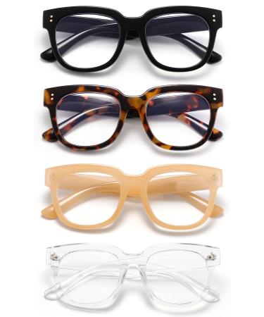 Interior 4-pack retro oversized blue light filter reading glasses for men and women square anti-blue computer glasses 4-pack mixed 3.0 x