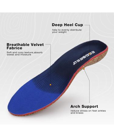 Plantar Fasciitis Relief Cork Insoles | Arch Supports & Orthotics Inserts for Flat Feet & High Arches - Blue (Men 9-10.5/Women 10-11.5 - Buy Online on GoSupps.com