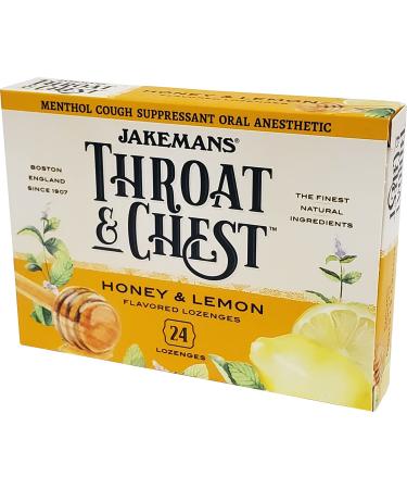 Jakemans Honey and Lemon Throat & Chest Lozenges Cough Drops Cough Sore Throat and Seasonal Distress Soothing Relief Liquid Drop Shape 24 Count