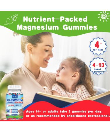Kids Magnesium Gummies - Magnesium Glycinate Citrate Chewable Supplement with Vitamin B6, D3, Passion Flower, L-theanine - Sugar Free Calm Magnesium for Kids & Adults Sleep, Mood, Relaxation, 60 Chews - Buy Online on GoSupps.com