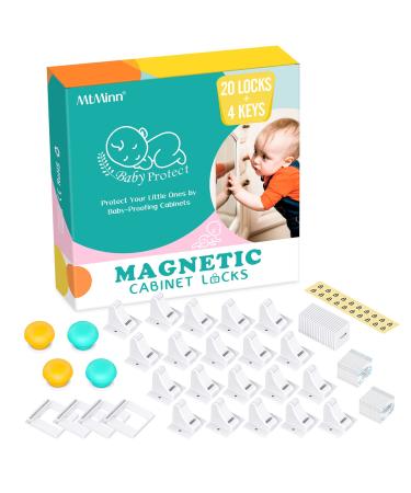 Child Safety Magnetic Cabinet Locks (20 Pack + 4 Keys) - Baby Proofing Cupboard Locks with Key for Toddler-Easy Installation, Invisible