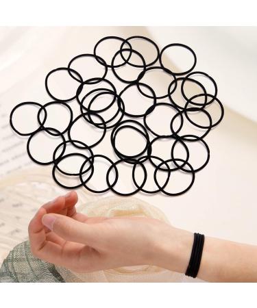 200 Black Elastic Hair Ties for Women, Girls, and Men - Gentle on Fine Curly Hair, Sensitive Scalps - No Damage Ponytail Holders - Buy Online on GoSupps.com