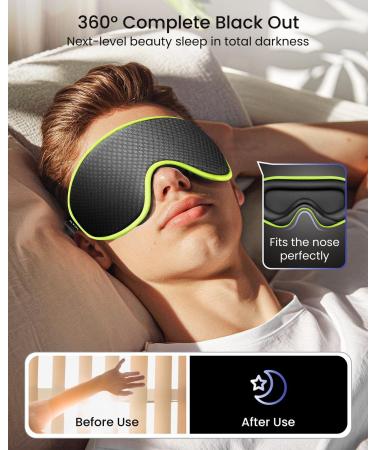WAOAW Sleep Mask - 3D Blackout Eye Masks for Men & Women | Comfortable Adjustable Light Blocking Travel Sleep Masks - Green - Buy Online on GoSupps.com