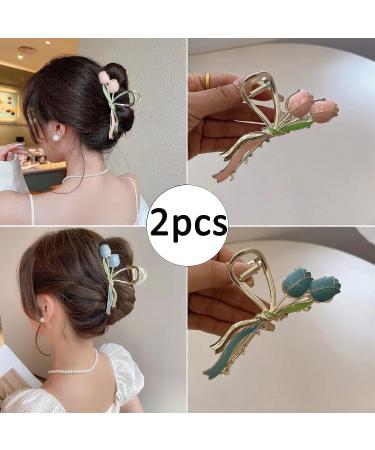 Non-Slip Metal Flower Hair Claw Clips - Strong Hold Butterfly & Mermaid Design for Women & Girls | 2pcs Tulips - Buy Online on GoSupps.com