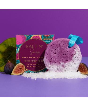 Salt N Sass Body Wash & Polish - Exfoliating Shower Scrubber with Loofah Sponge - Sea Salt & Fig - 3 oz - Luxury Body Care for Women - Buy Online on GoSupps.com