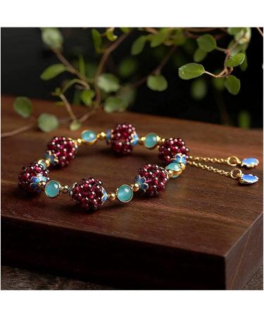 WIPPWER Ankle Bracelets Vintage Natural Garnet Flower Ball Bracelet Tianhe Stone Cloisonne Accessories Aquamarine Jewelry for Men Women Fashion Anklet - Buy Online on GoSupps.com
