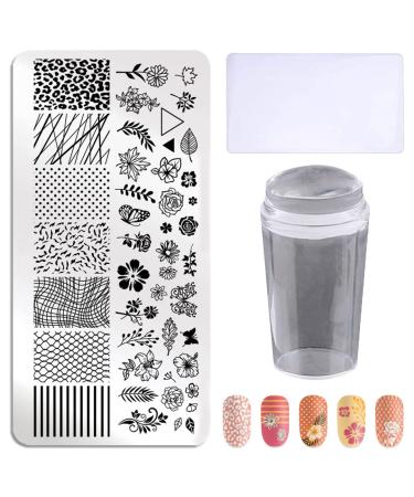 3-piece nail design stamping plate set with silicone stamp and scraper made of stainless steel nail art image templates set J23