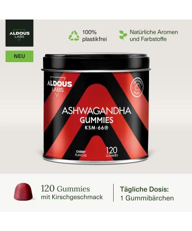 Ashwagandha Rubber 120 Cherry Flavor | KSM-66 | Natural Stress Relief Energy & Vitality | Alternative to Capsules - Buy Online on GoSupps.com