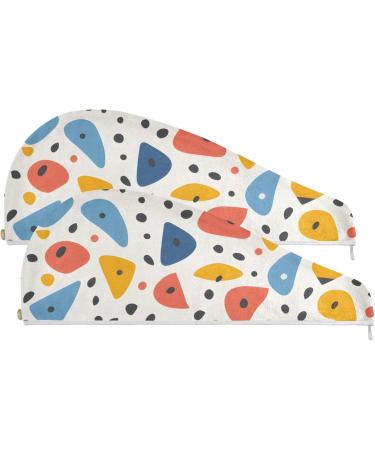 Colorful Geometric Hair Towel 2 Pack - Super Absorbent Quick Dry Turbans for Women & Girls - Buy Online on GoSupps.com