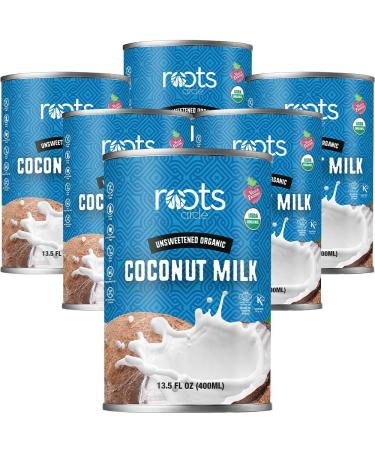 Roots Circle Unsweetened USDA Organic Coconut Milk 6 Pack of 13.5oz Cans | Dairy-Free For Coffee Creamer, Soups Curries Smoothies & Ice Cream | Gluten-Free Kosher Vegan | Kosher for Passover Kitniyot 13.5 Fl Oz (Pack of 6)