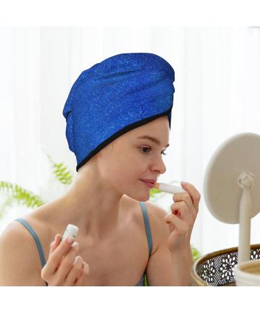 Blue Glitter Hair Towel Wrap | Quick-Dry Hair Turban with Button | Premium Hair Drying Towel - Buy Online on GoSupps.com