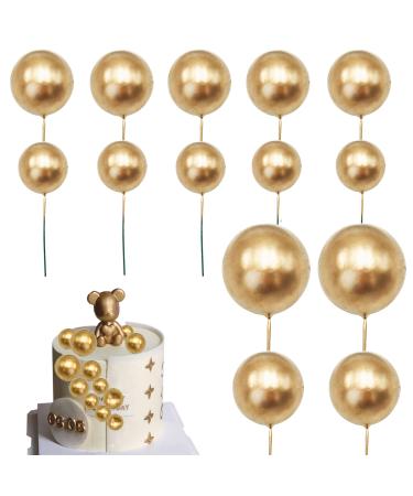 Ball Shaped Cake Insert Toppers DIY Cake Insert Toppers Ball Cake Picks Pearl Ball Cake Toppers for Birthday Party Baby Shower Wedding Anniversary Cake Decoration (Gold)
