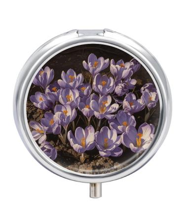 Pill Box Pill Case 3 Compartment Travel Pill Box Yellow Stamens Image Printing Small Pill Box Portable Medicine Pill Case Pill Organizer for Purse & Pocket for Travel Handbag (Round)