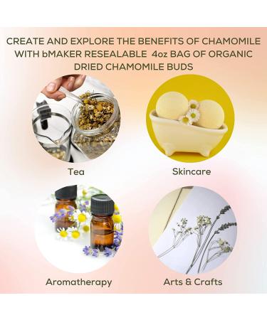 bMAKER Dried Chamomile Flowers (4oz) - Kosher Certified for Herbal Tea, Soap, Lotion & Essential Oil - Relaxation and Aromatherapy - Buy Online on GoSupps.com