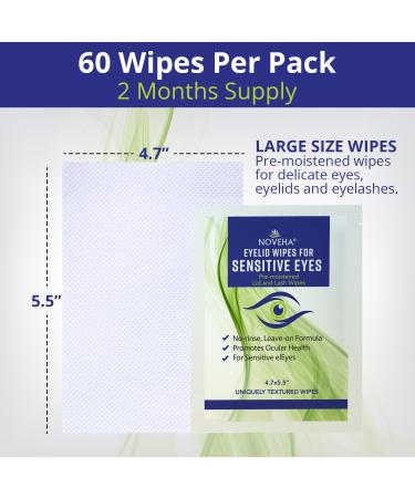 NOVEHA Eyelid Wipes - Delicate Lash & Eyelid Care with Hyaluronic Acid Chamomile & Aloe Vera - 60 Pre-Moistened Individually Wrapped Pads - Buy Online on GoSupps.com