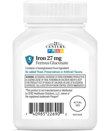21st Century Iron 27mg Ferrous Gluconate Tablets - 110 Count - Buy Online on GoSupps.com